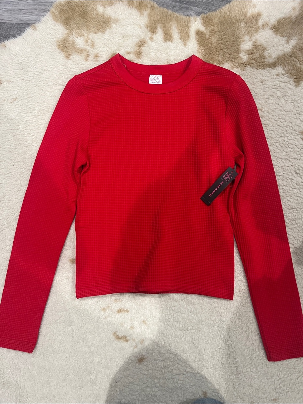 No Boundaries Red Waffle Knit Long Sleeve. Tight Fit.